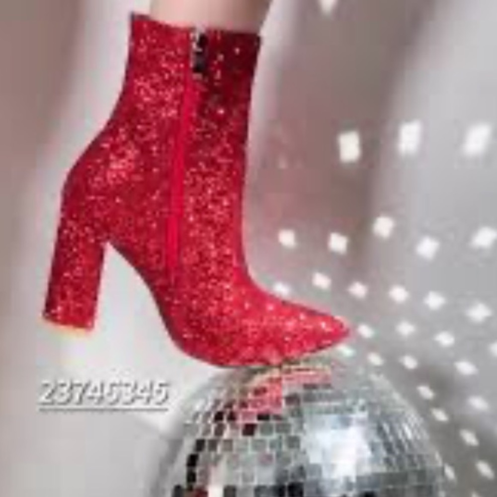 Jess Lea Boots Heel Ankle Bedazzled Beaded Studded Zip 4” square Heel Pointy Toe